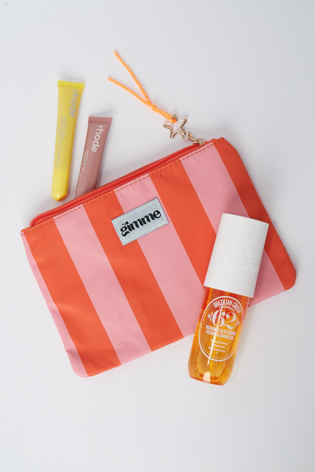 Borsa da toilette piatta a righe grandi - Arancione rosa