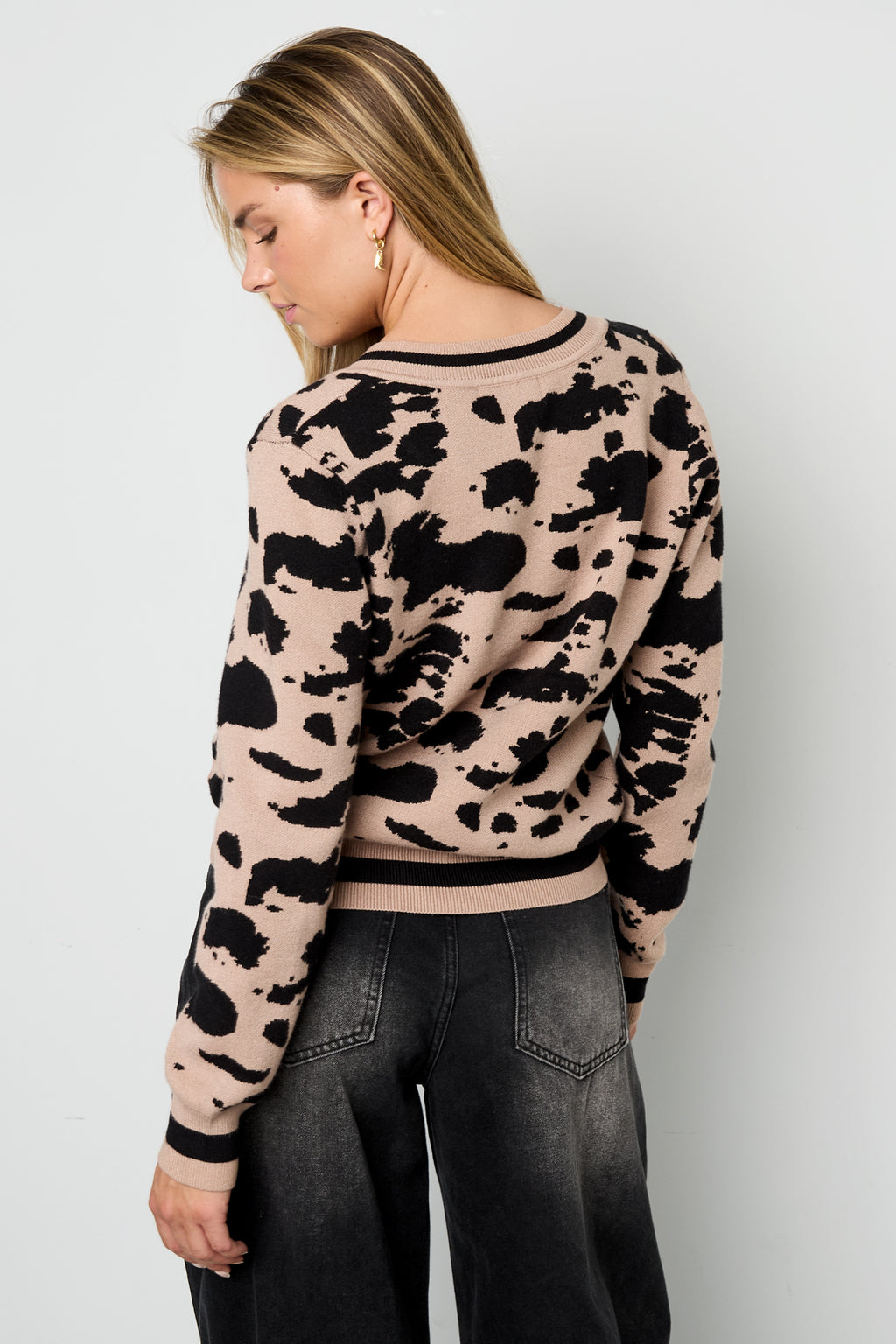 Maglione a V con stampa leopardo in maglia (compresi lavori a uncinetto e tessuti in lana) Donna Autunno/Inverno Casual