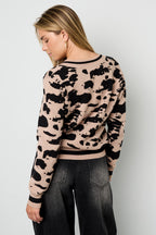 Maglione a V con stampa leopardo in maglia (compresi lavori a uncinetto e tessuti in lana) Donna Autunno/Inverno Casual