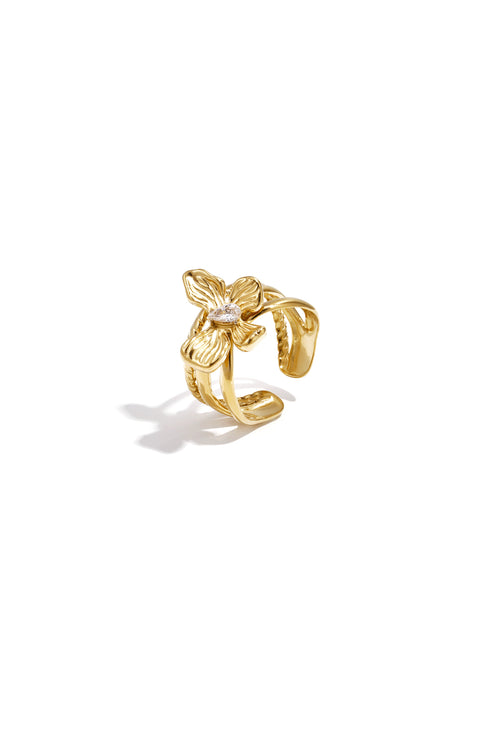 Anello a strati con fiore e pietra
