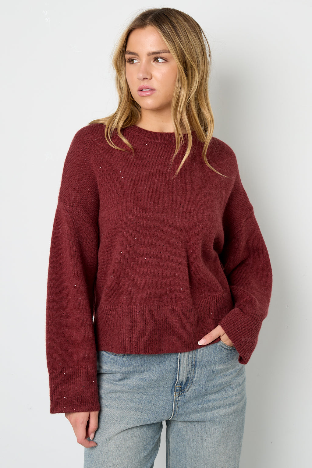 Maglioni in Fibra di Poliestere Tessuto Donna Stile Casual Colore Puro Autunno/Inverno