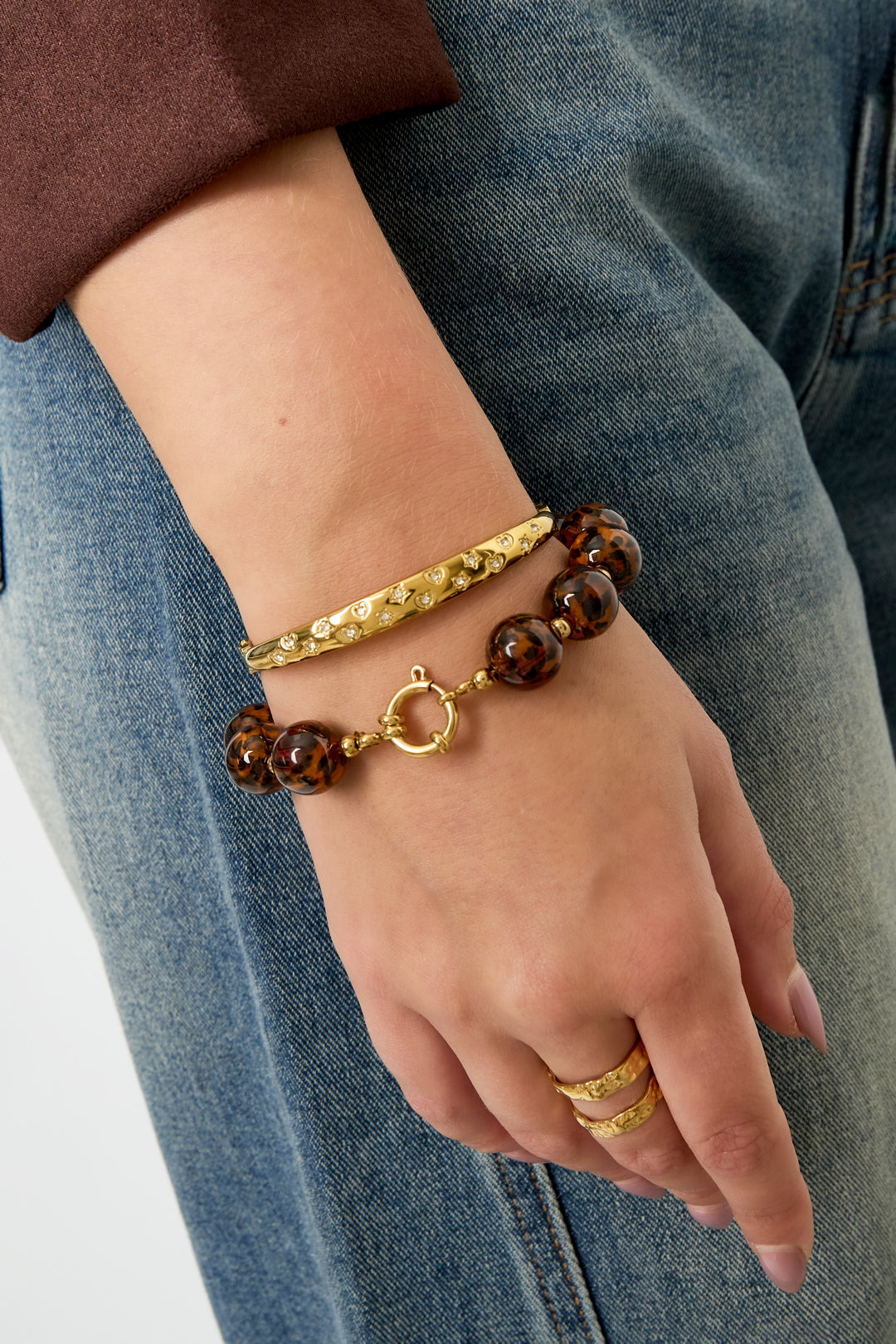 Braccialetti con perline in acrilico, serie retrò, classici, da donna, 14 mm