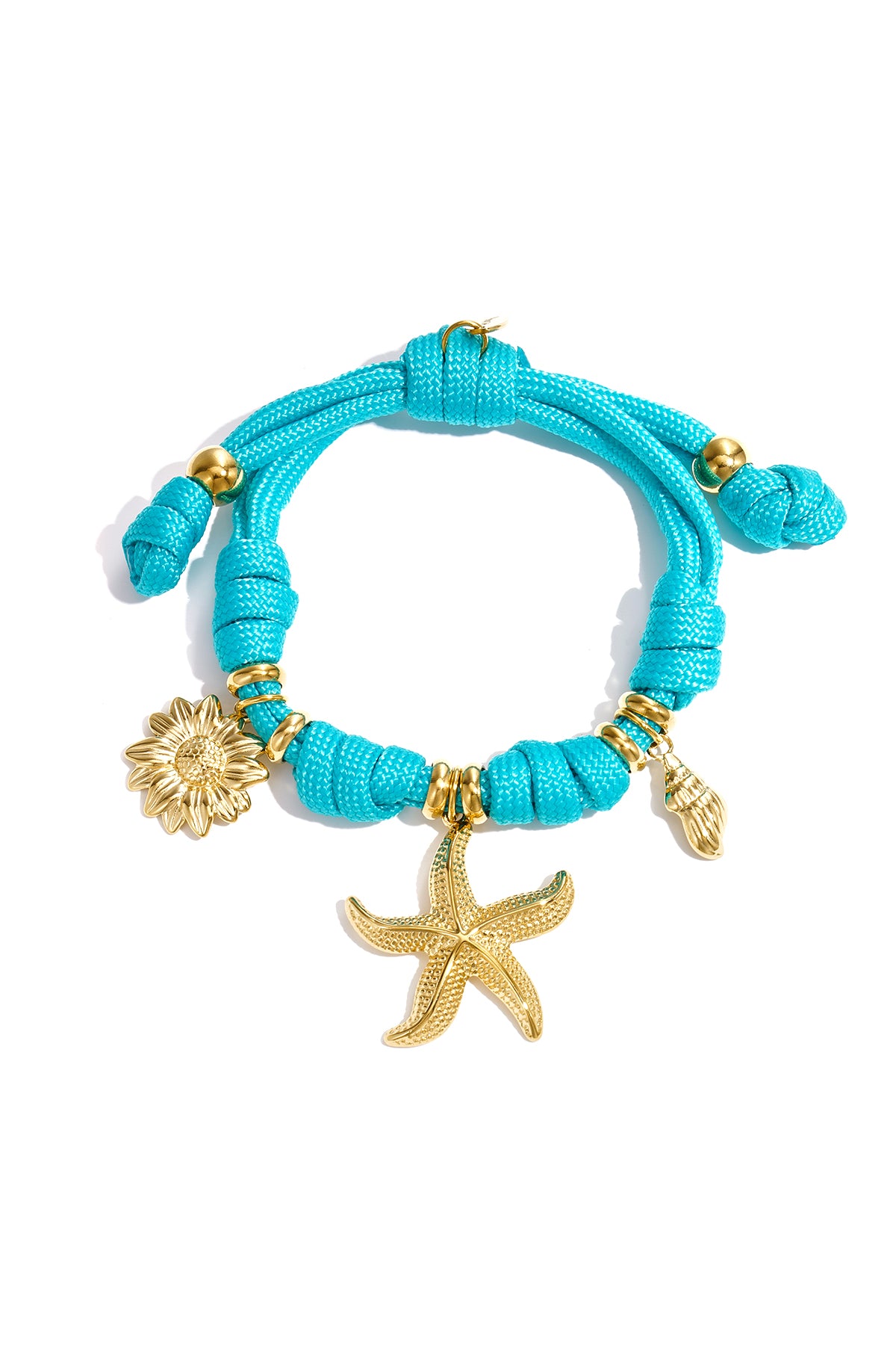 Bracciale in corda con nodi e vari ciondoli