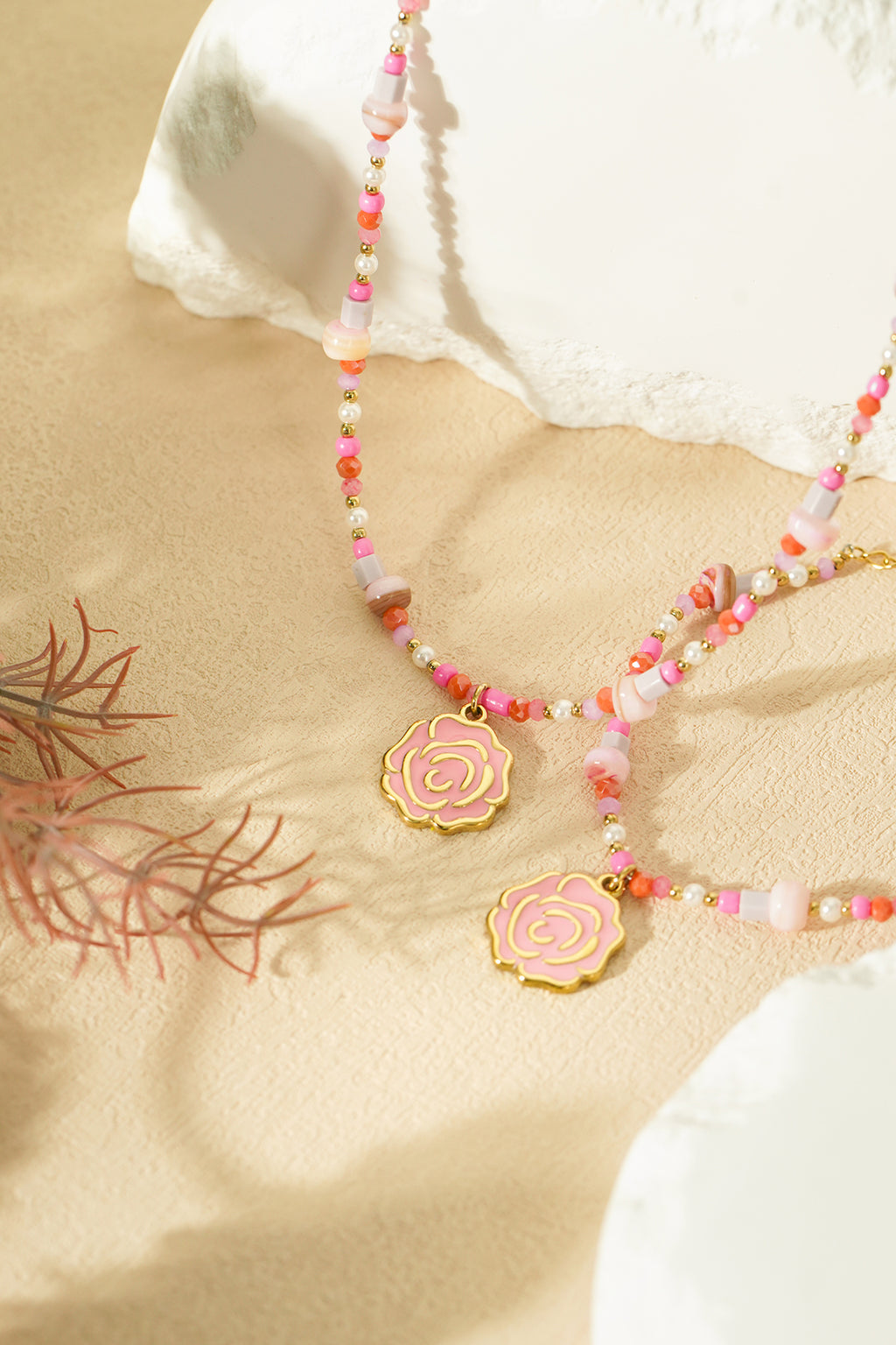 Braccialetto di perline rosa - Colore rosa e oro