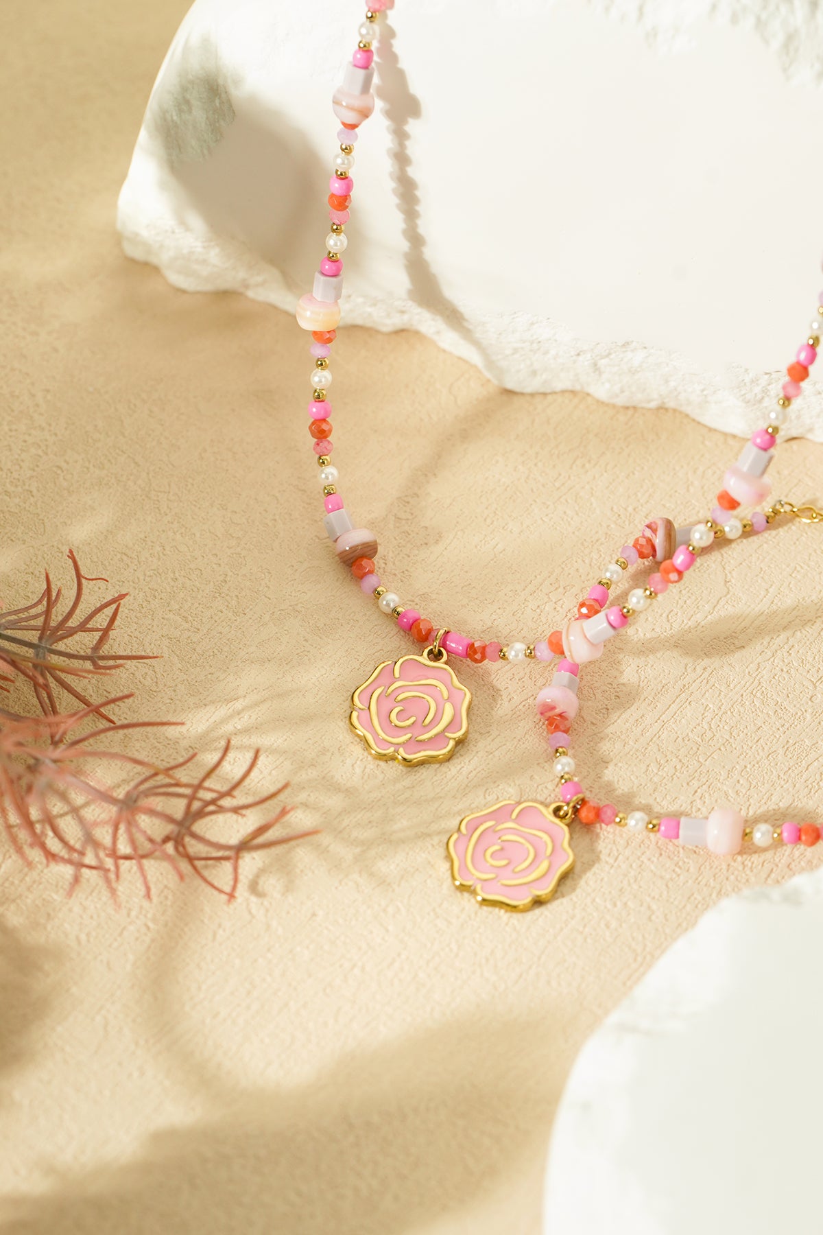 Braccialetto di perline rosa - Colore rosa e oro