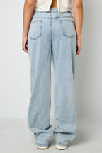 Pantaloni in Cotone Misto Casual Dritto Blu Indaco Chiaro