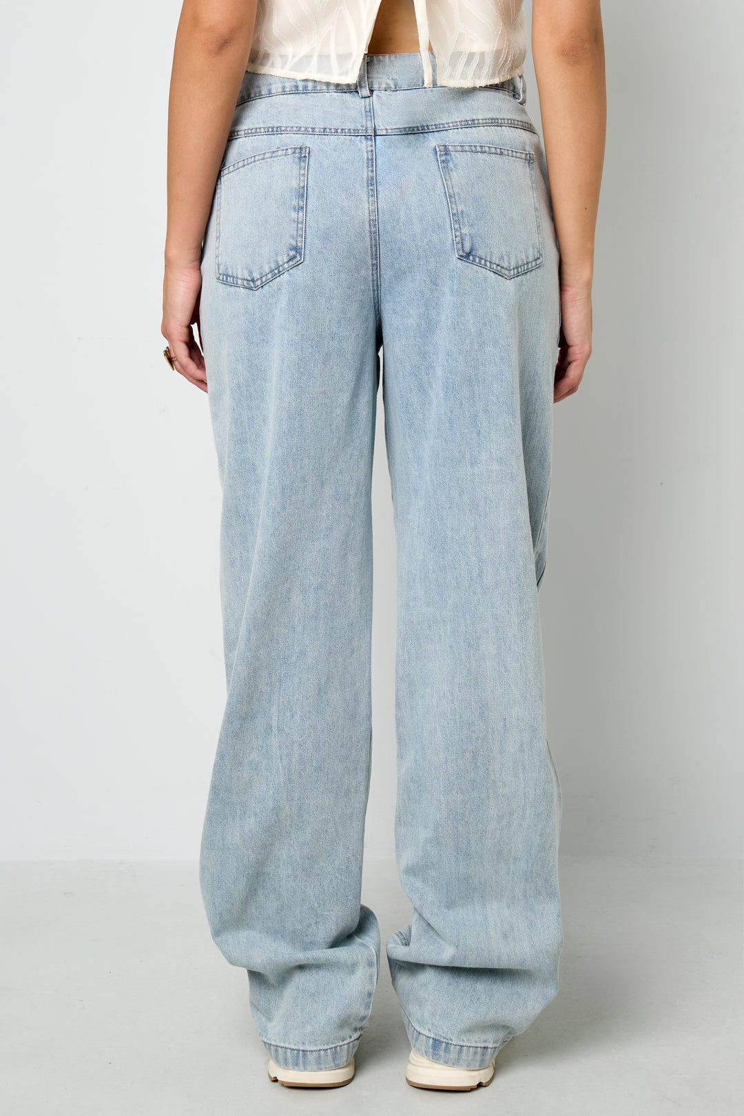 Pantaloni in Cotone Misto Casual Dritto Blu Indaco Chiaro