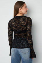 Tessuto Poliestere Maglie Lunghe Top Elegante Pannello di Pizzo