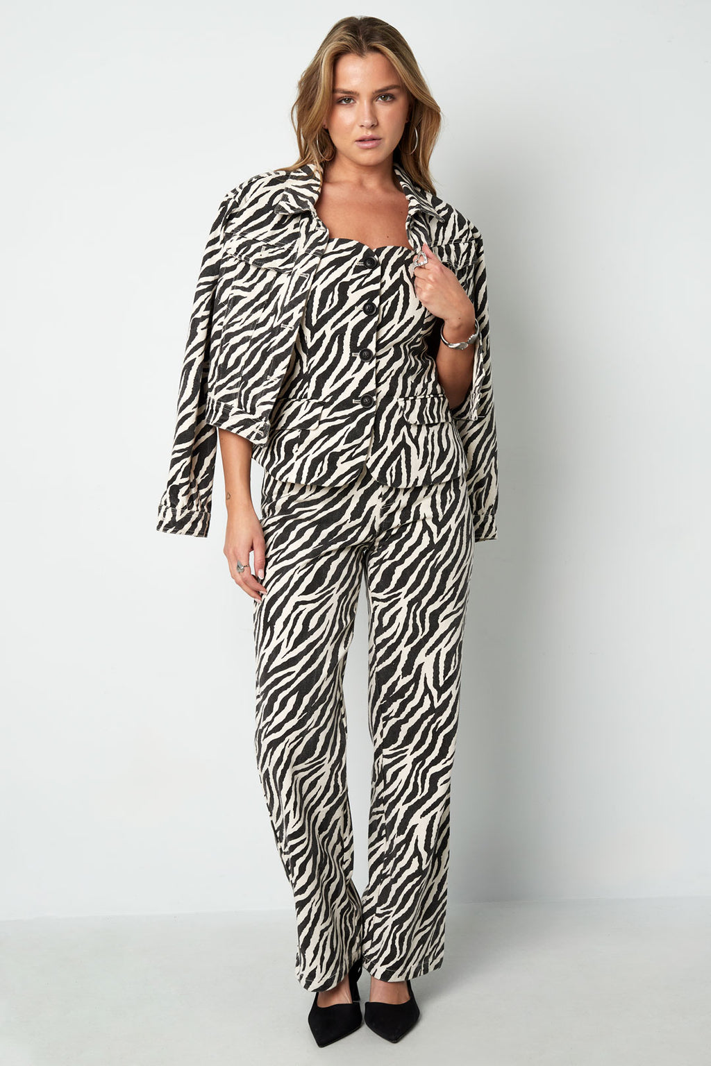 Cotone Top Senza Maniche Donna Stampa Zebra Chiusura con Pulsanti