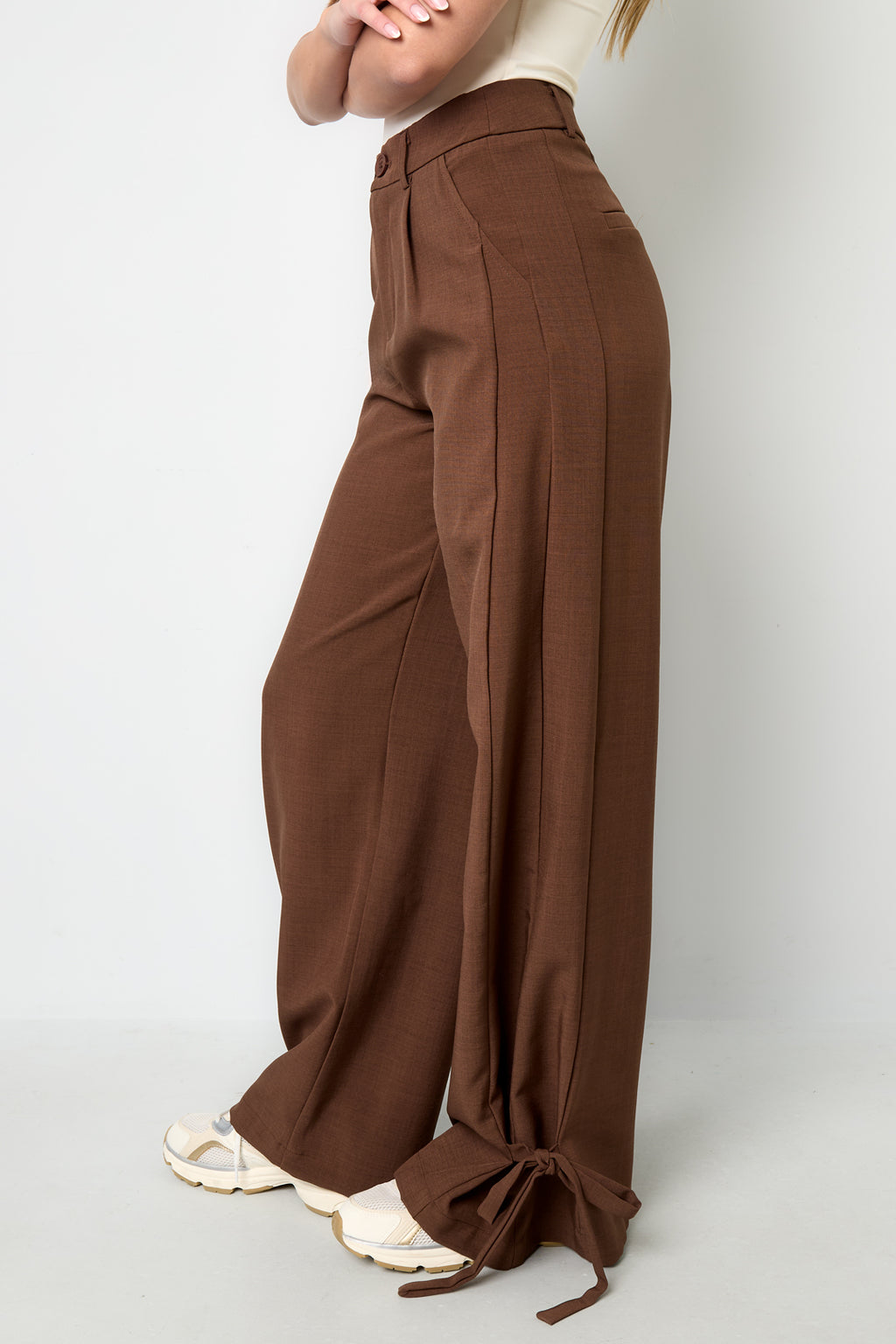 Pantaloni Dritti Donna in Fibra di Poliestere Tessuta Stile Casual con Legacci