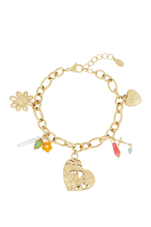 bracciale a maglie con grandi ciondoli