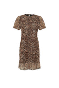 Abito Mini in Poliestere Tessuto Elegante Stampa Leopardo Orlo a Volant
