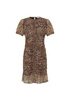 Abito Mini in Poliestere Tessuto Elegante Stampa Leopardo Orlo a Volant