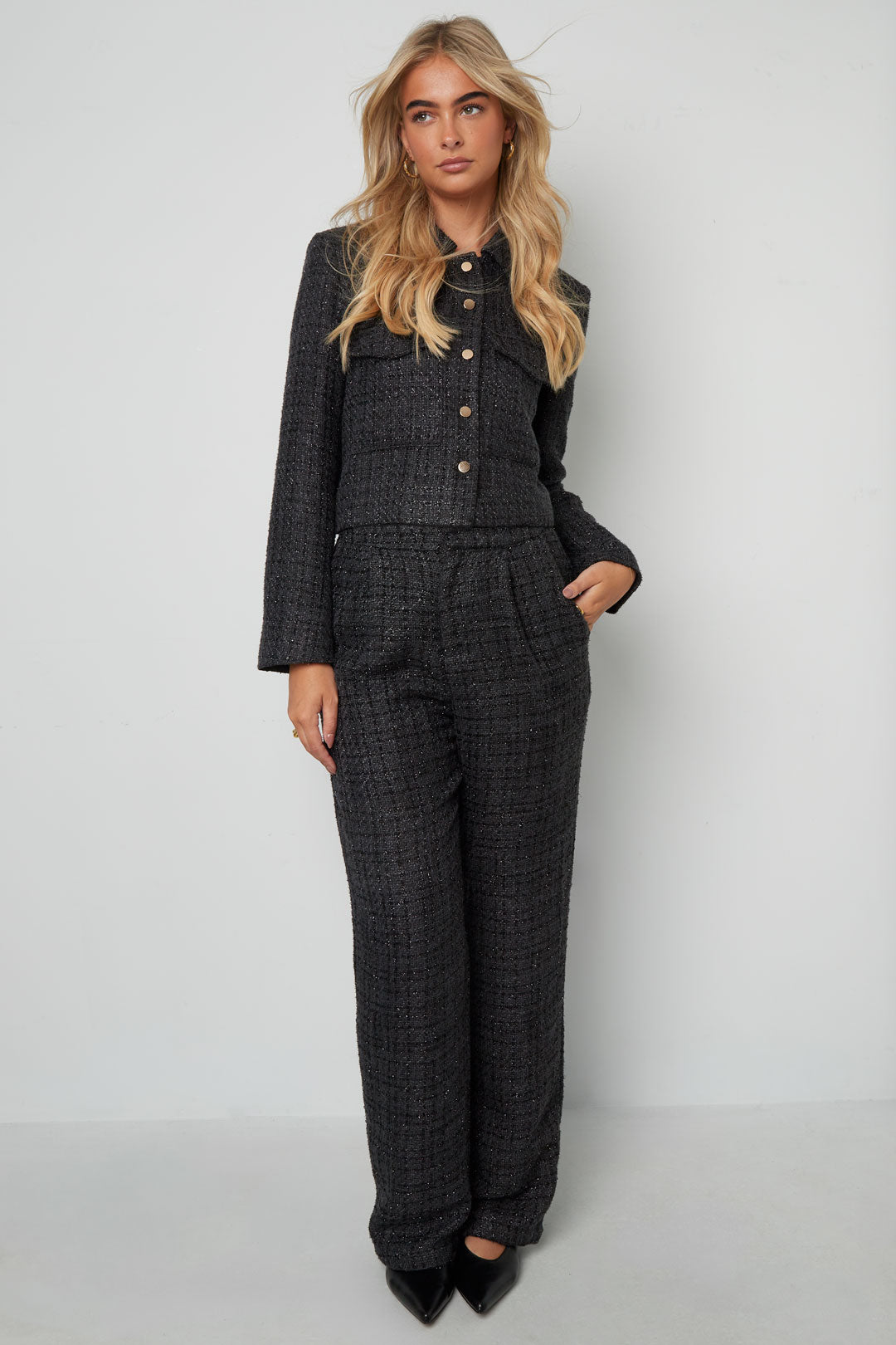 Tessuto Fibra di Poliestere Pantaloni Dritti Donna Eleganti a quadri Autunno/Inverno