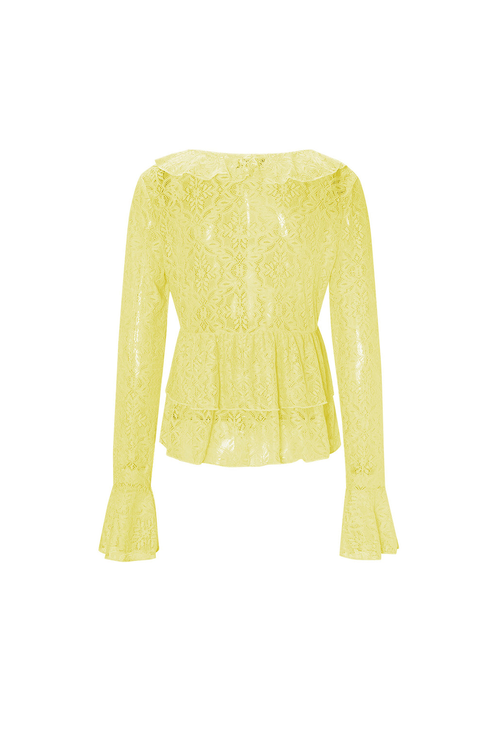 Tessuto Pizzo Donna Maglia Maniche Lunghe Elegante Dettaglio Volant