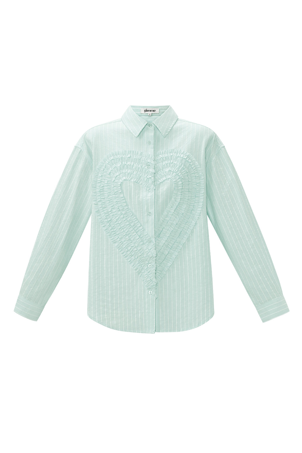 Cotton Woven Camicia Donna Casual Stripes Cuore Ruffle Detail