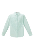 Cotton Woven Camicia Donna Casual Stripes Cuore Ruffle Detail