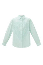 Cotton Woven Camicia Donna Casual Stripes Cuore Ruffle Detail
