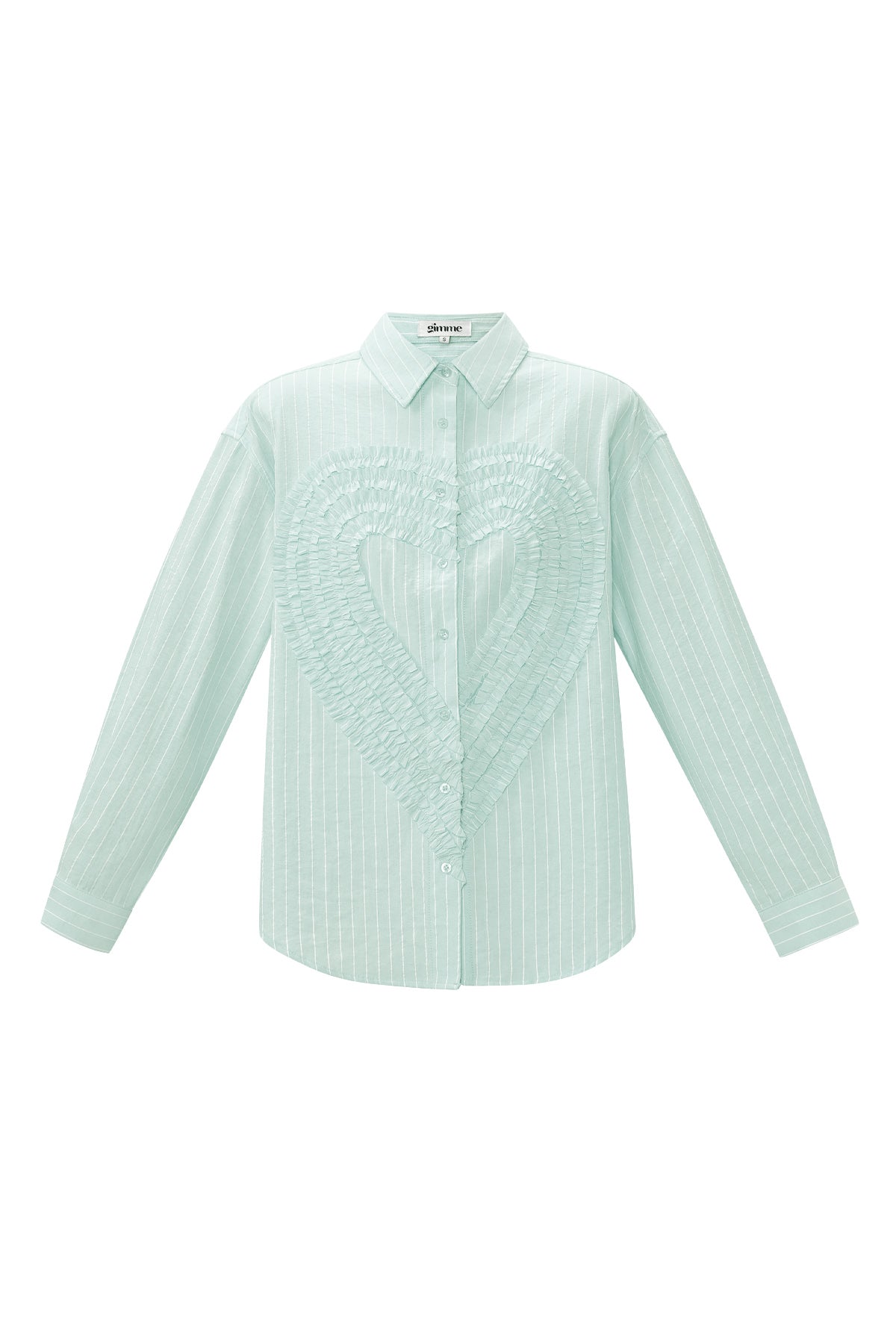 Cotton Woven Camicia Donna Casual Stripes Cuore Ruffle Detail