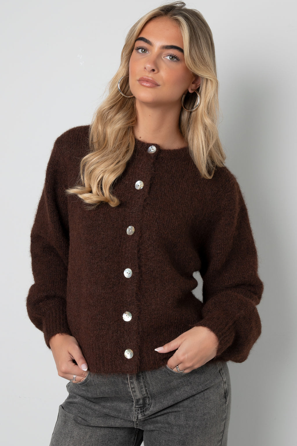 Cardigan Donna Intrecciato Fibra di Poliestere Casual Colore Puro Autunno/Inverno