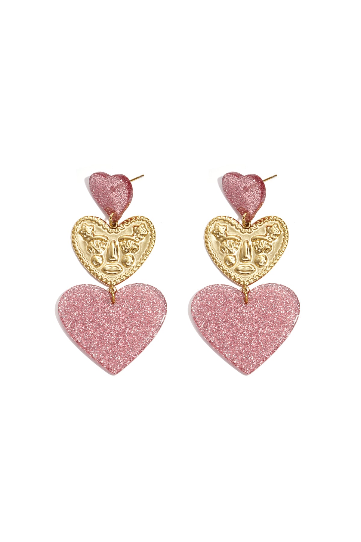 Orecchini vistosi con cuori glitterati