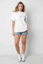 Cotone Maglietta Donna Casual Ricamo Stella Marina