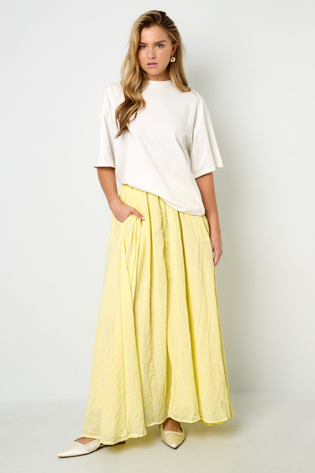 Gonna Maxi Donna in Fibra di Poliestere Tessuta Stile Casual Colore Puro