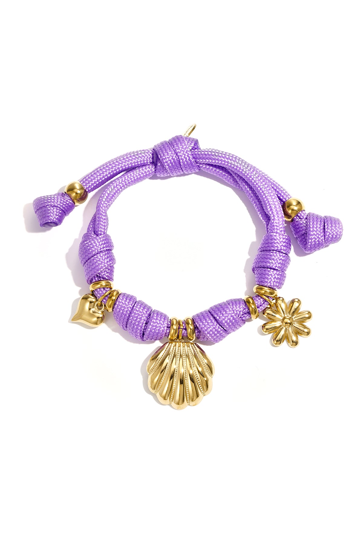 Bracciale in corda con nodi e vari ciondoli