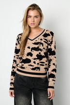 Maglione a V con stampa leopardo in maglia (compresi lavori a uncinetto e tessuti in lana) Donna Autunno/Inverno Casual