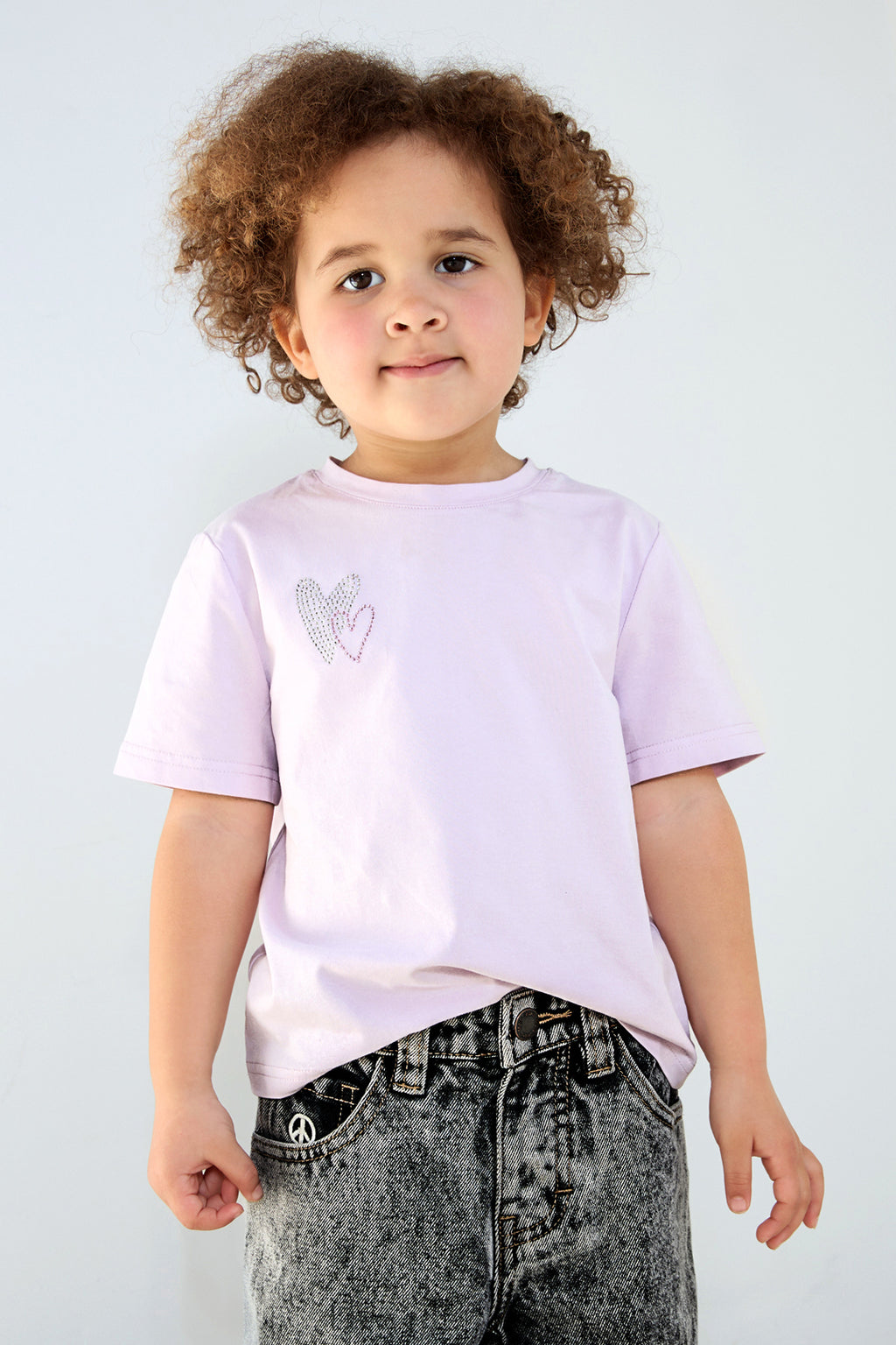 Cotone Maglietta Bambino Casual Design Cuore Ricamato