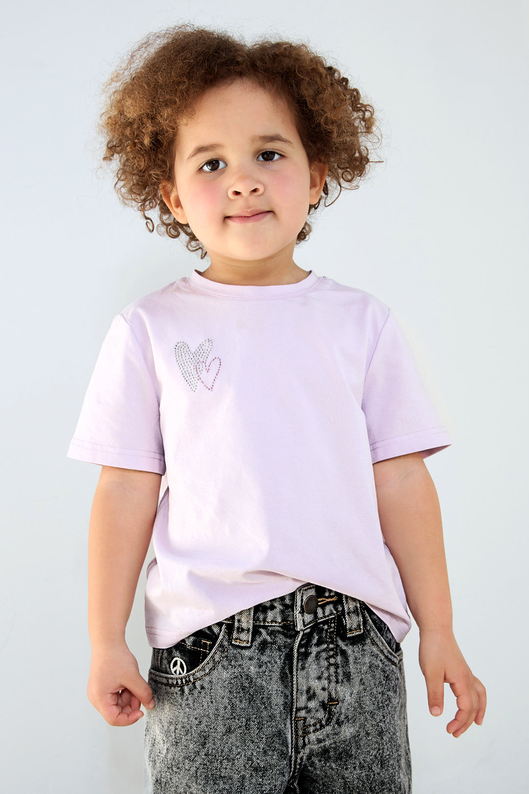Cotone Maglietta Bambino Casual Design Cuore Ricamato