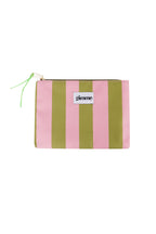 Borsa da toilette piatta a righe grandi - Verde rosa