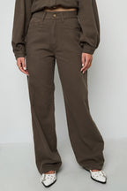 Cotone Tessuto Pantaloni Dritti Donna Casual Colore Puro