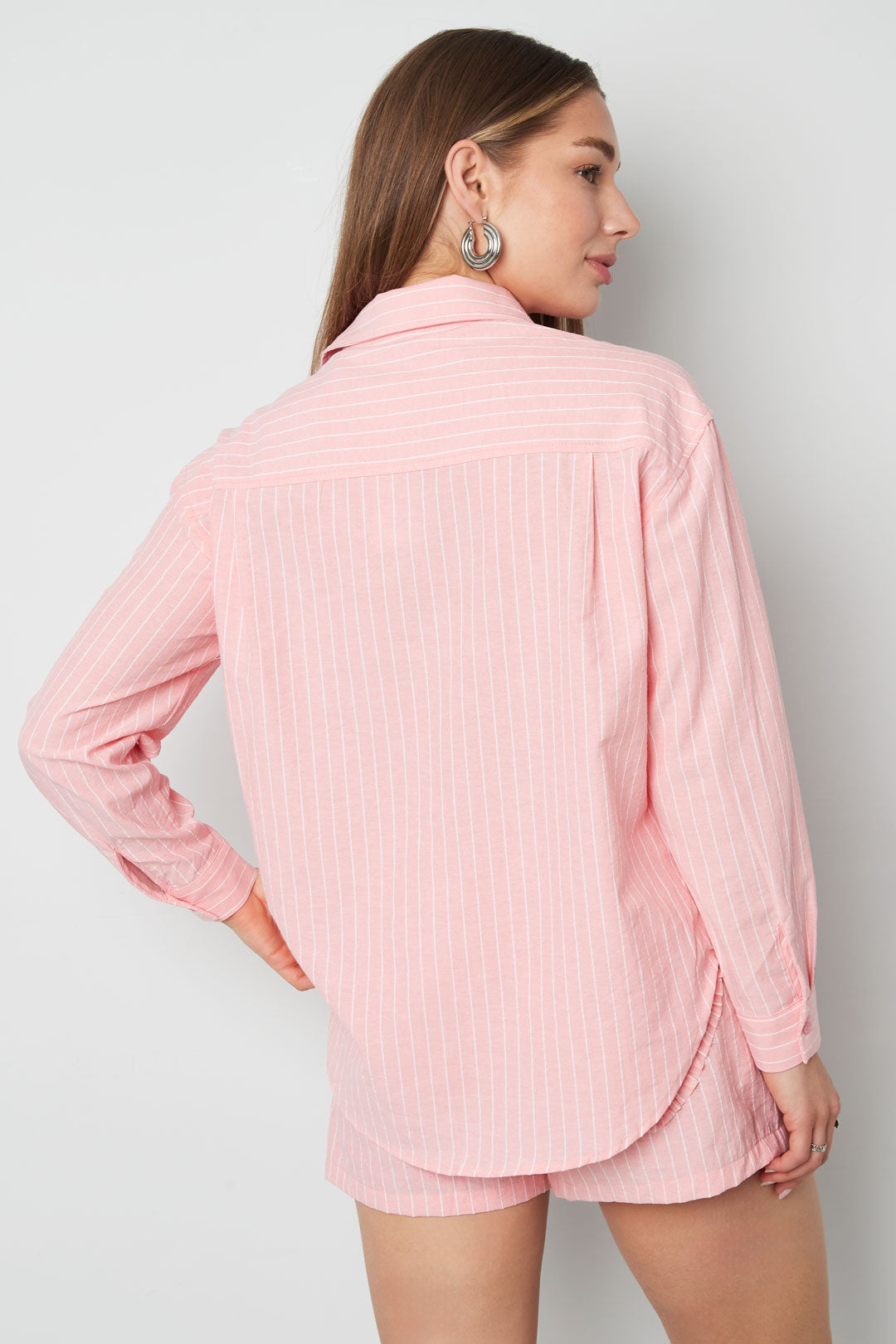 Cotton Woven Camicia Donna Casual Stripes Cuore Ruffle Detail