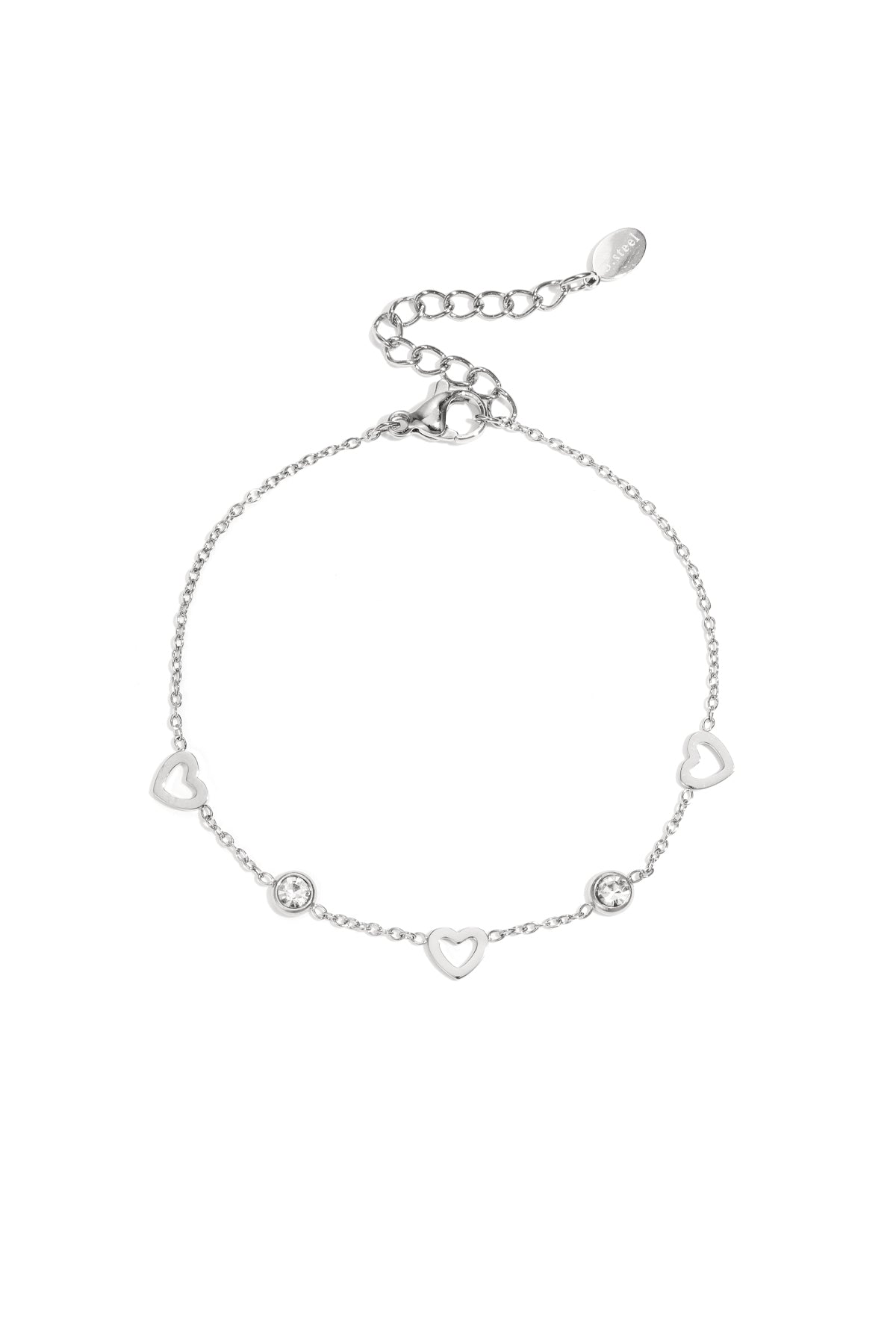 bracciale con ciondoli a forma di cuore e diamanti