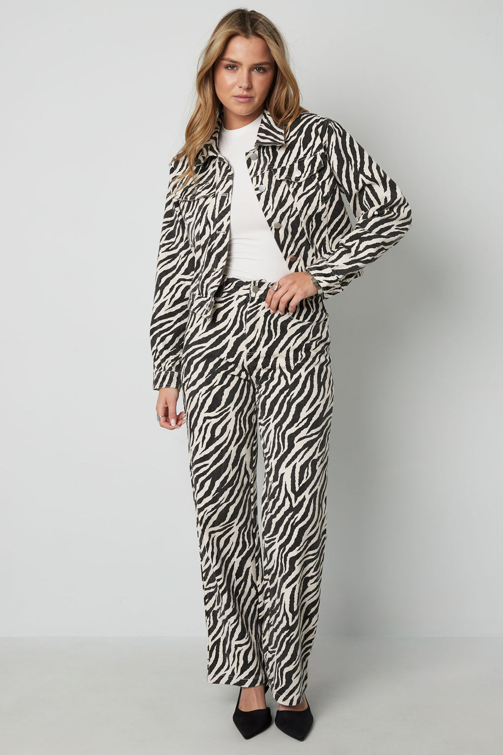 Tessuto Cotone Donna Pantaloni Dritti Casual Righe di Zebra