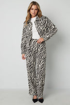 Tessuto Cotone Donna Pantaloni Dritti Casual Righe di Zebra