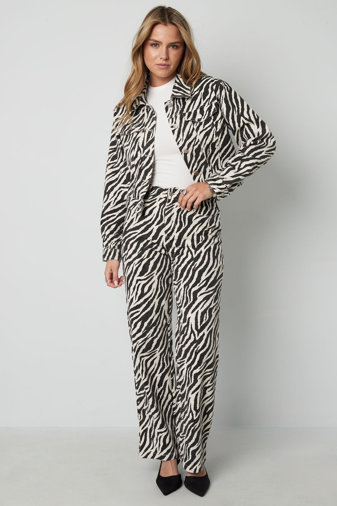 Tessuto Cotone Donna Pantaloni Dritti Casual Righe di Zebra
