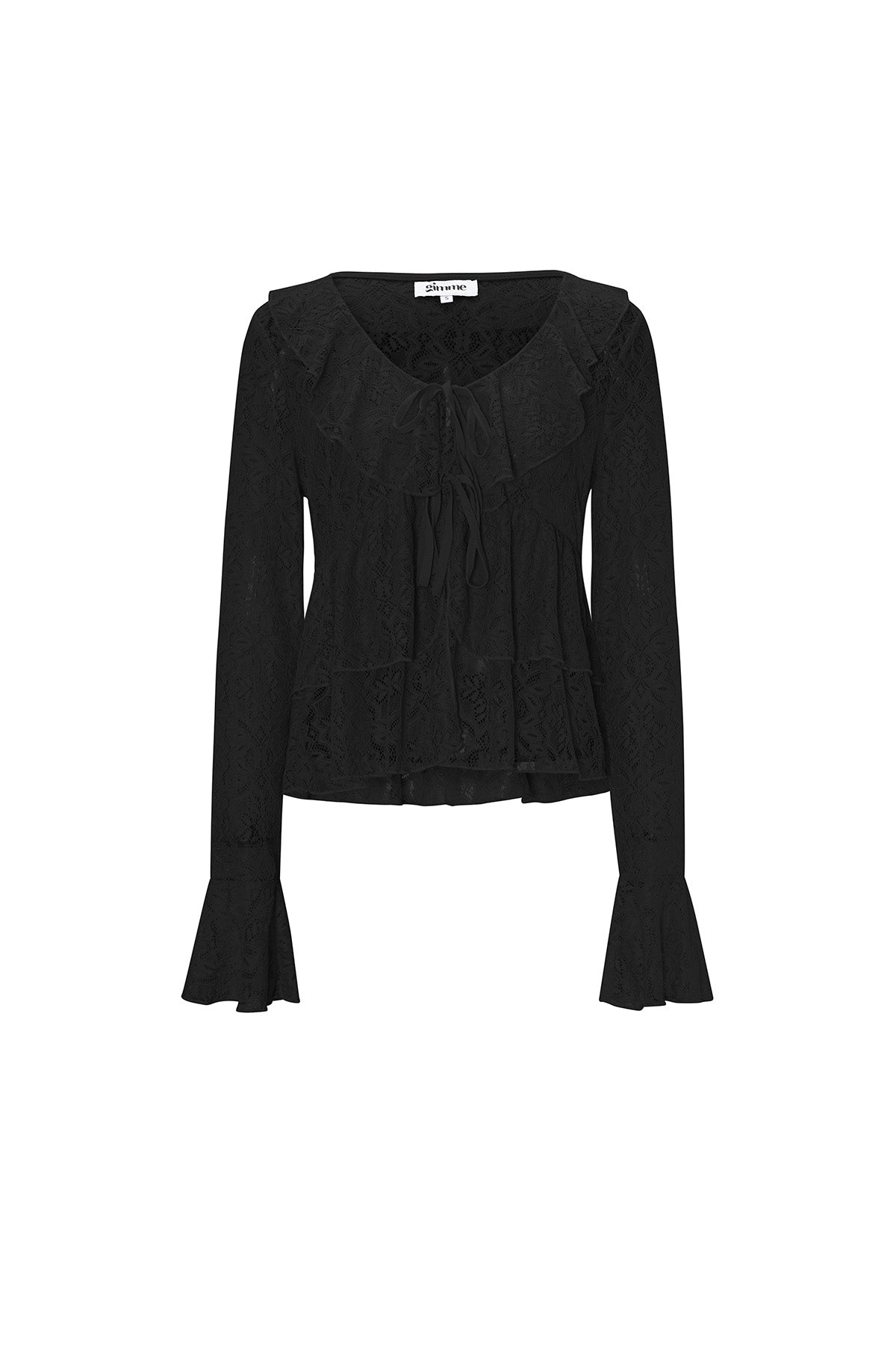 Tessuto Pizzo Donna Maglia Maniche Lunghe Elegante Dettaglio Volant