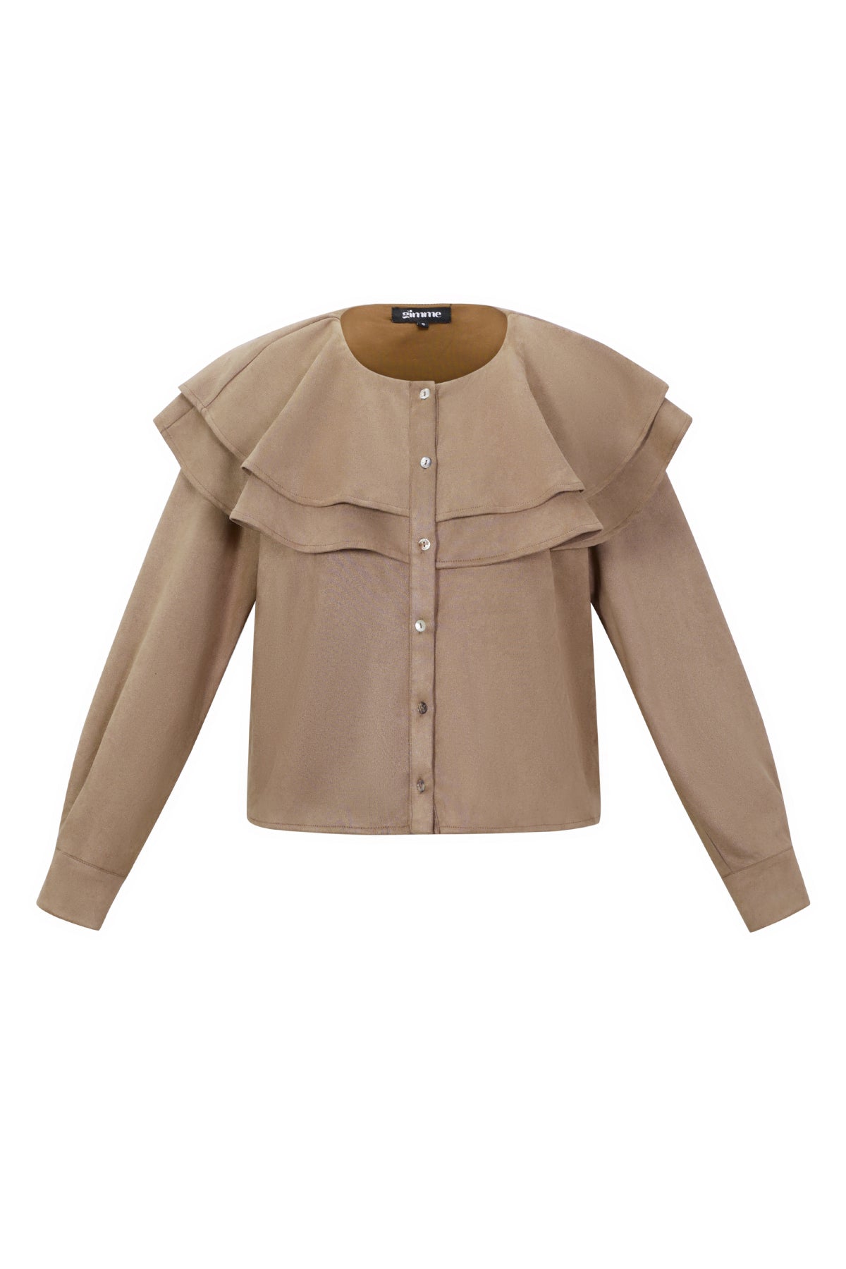 Woven Polyester Fiber Donna Blusa Elegant Ruffle Trim