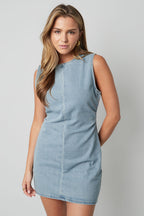 Cotone Abito Mini Donna Senza Maniche Bodycon