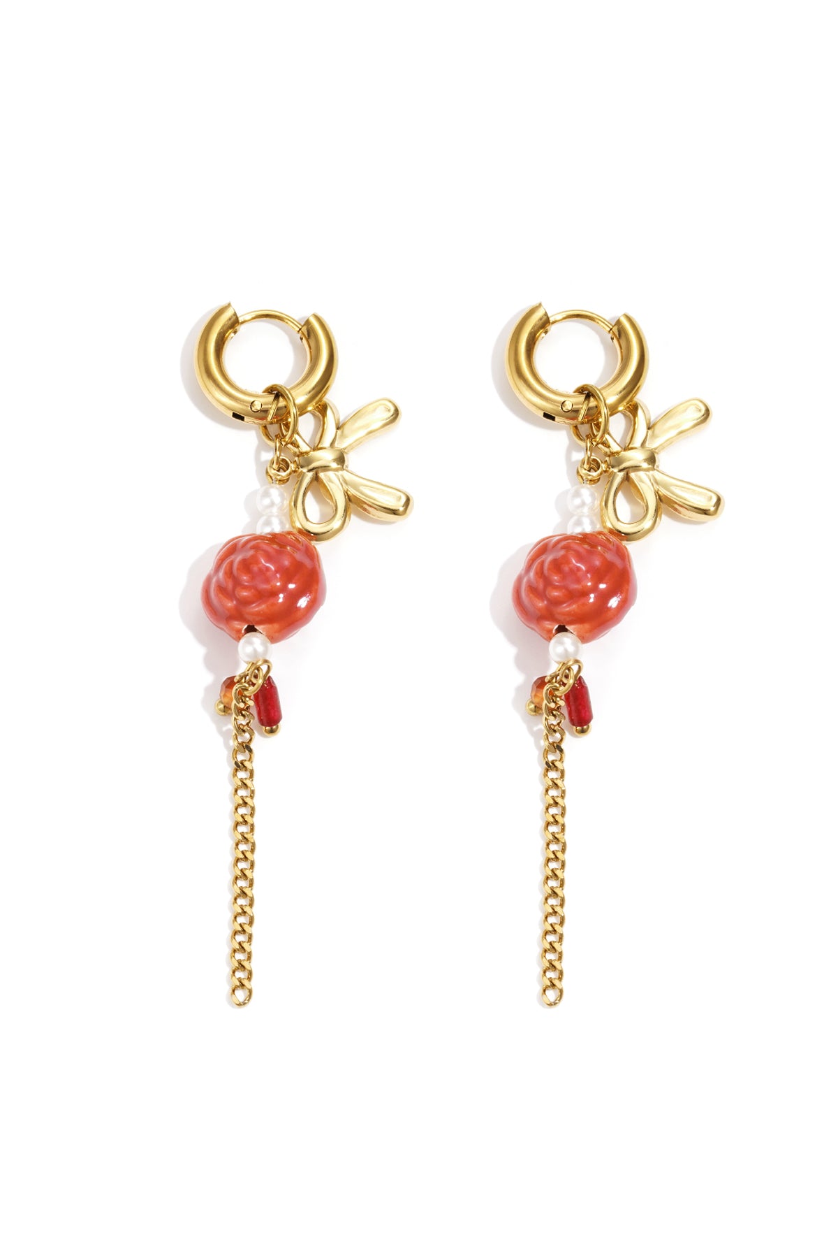 Orecchini pendenti in acciaio inossidabile, stile casual, semplici, da donna, serie "Fiore"