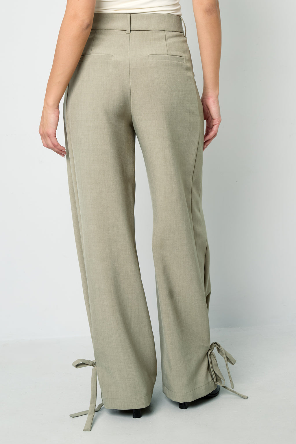 Pantaloni Dritti Donna in Fibra di Poliestere Tessuta Stile Casual con Legacci