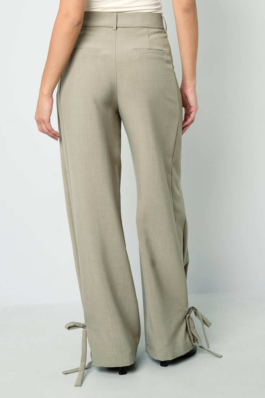 Pantaloni Dritti Donna in Fibra di Poliestere Tessuta Stile Casual con Legacci