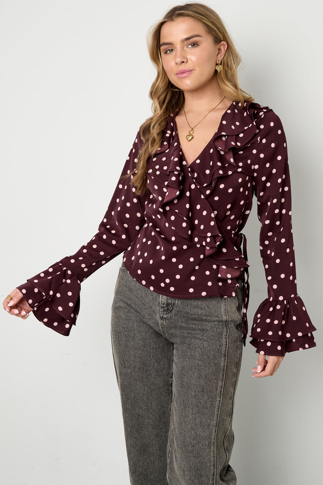 Camicia Donna in Fibra di Poliestere Tessuta Elegante a Puntini