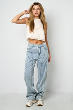 Pantaloni in Cotone Misto Casual Dritto Blu Indaco Chiaro
