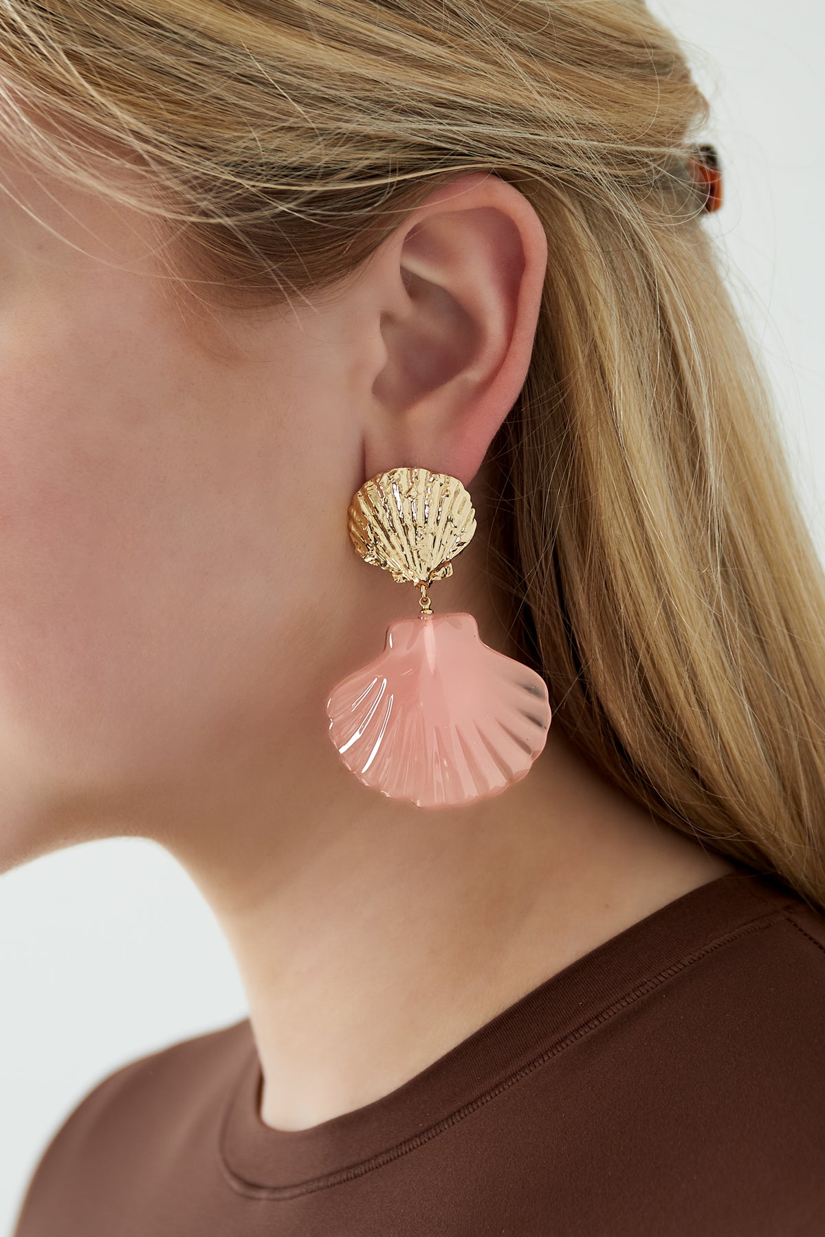 Orecchini in conchiglia rosa - Colore rosa e oro