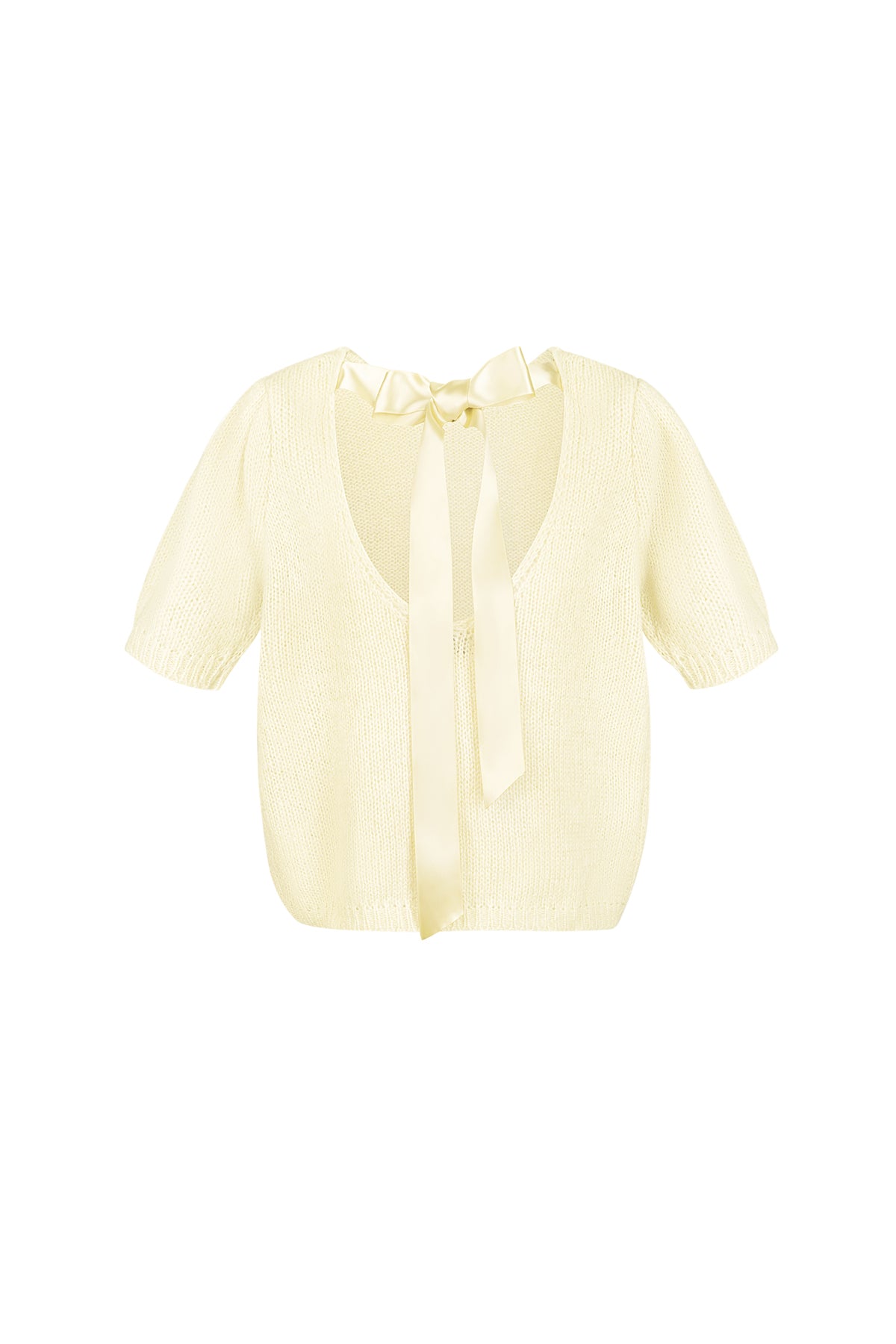 Top da Donna a Manica Corta in Nylon Maglia con Dettaglio Fiocco sul Retro