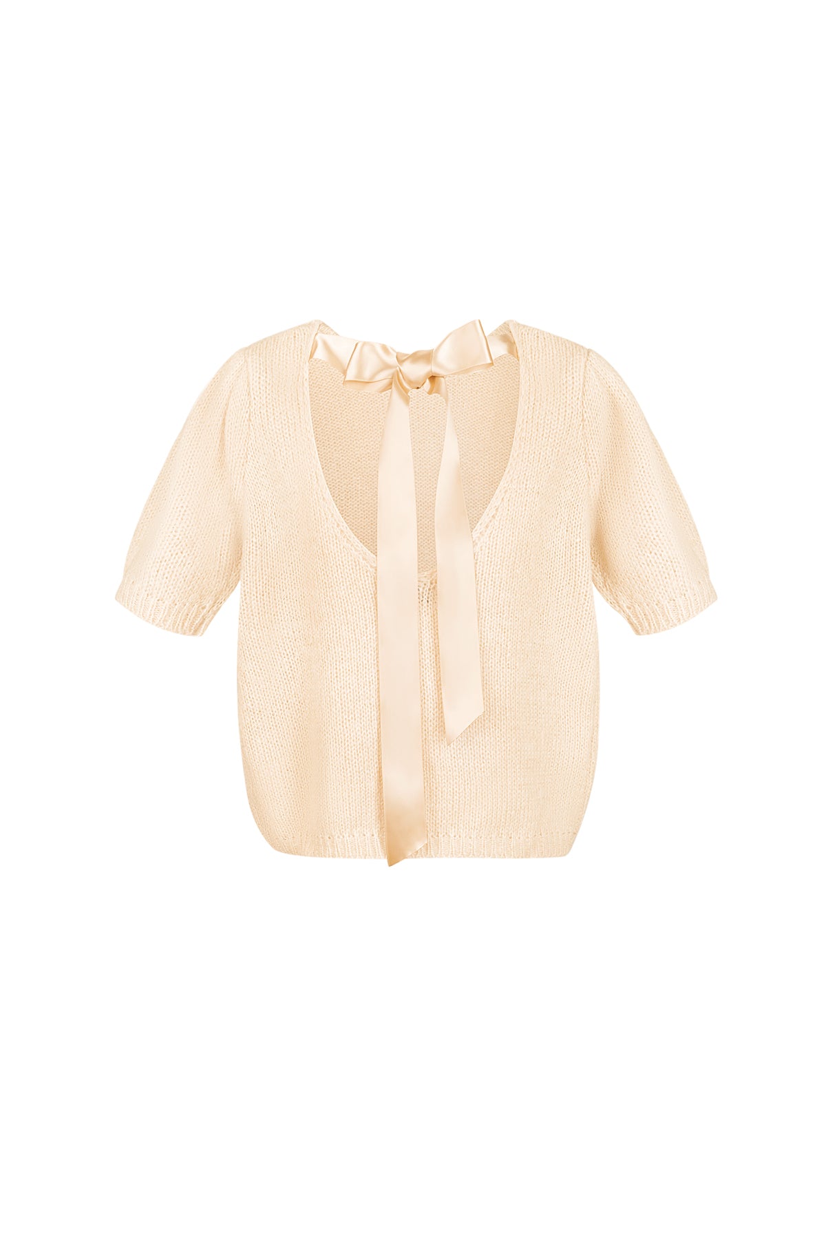 Top da Donna a Manica Corta in Nylon Maglia con Dettaglio Fiocco sul Retro