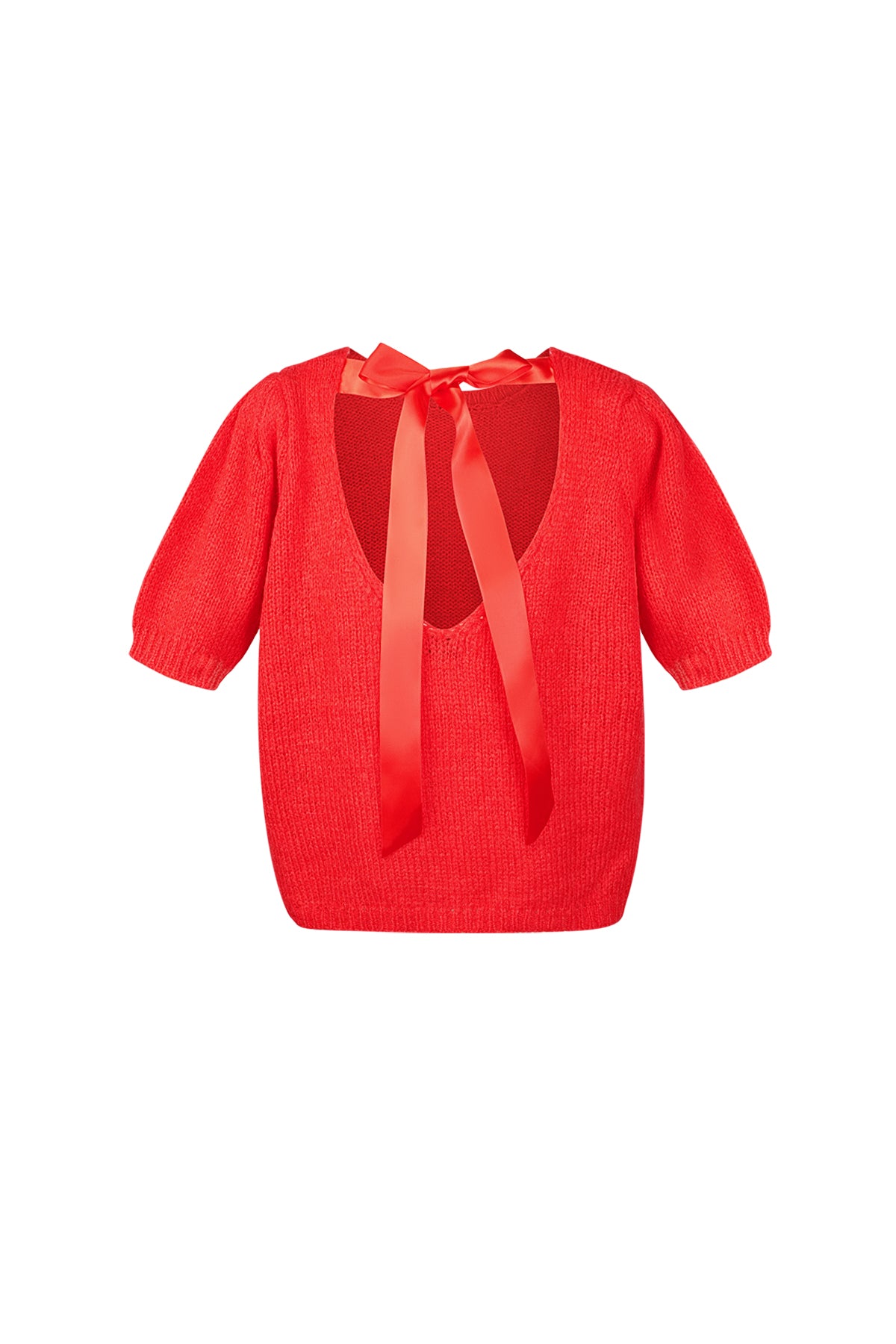 Top da Donna a Manica Corta in Nylon Maglia con Dettaglio Fiocco sul Retro